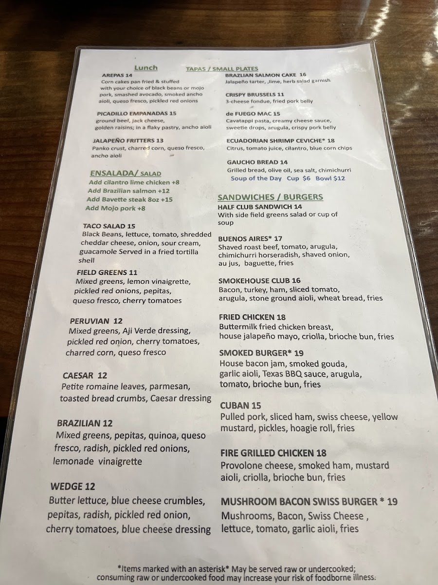 de Fuego Grille Menu - Image 1