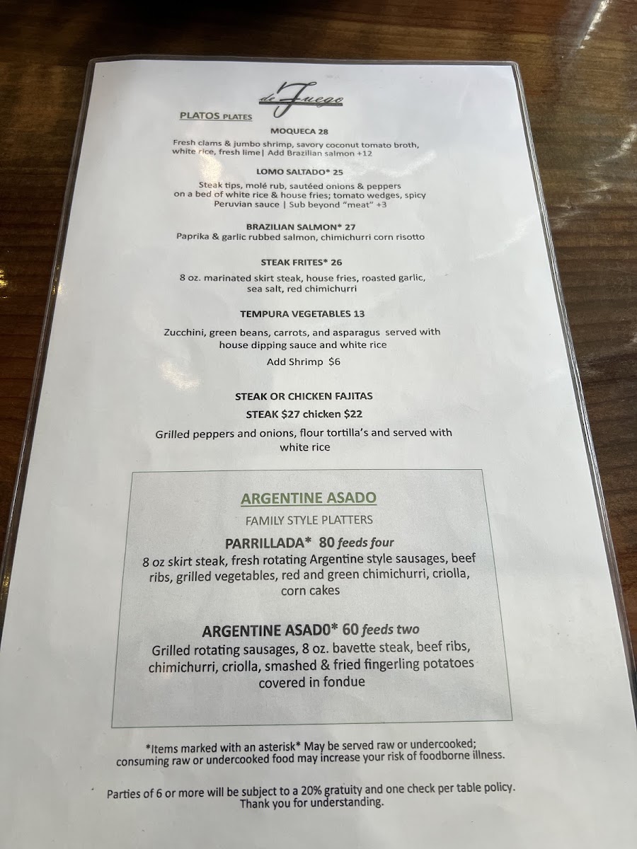 de Fuego Grille Menu - Image 2
